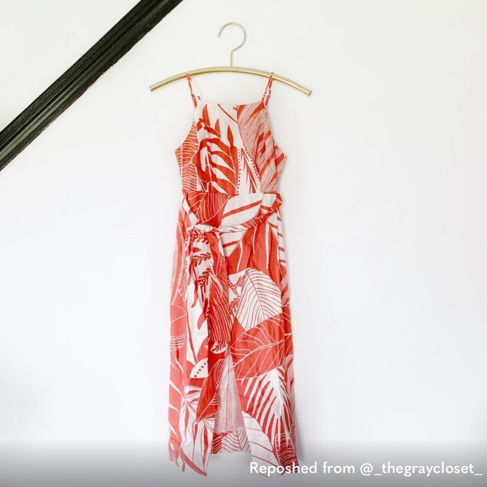 Farm Rio Linen Tropical Leaf Print Dress